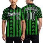 Custom Black Green-White 3D St. Patrick's Day Shamrock Performance Polo Shirt worn front and back
