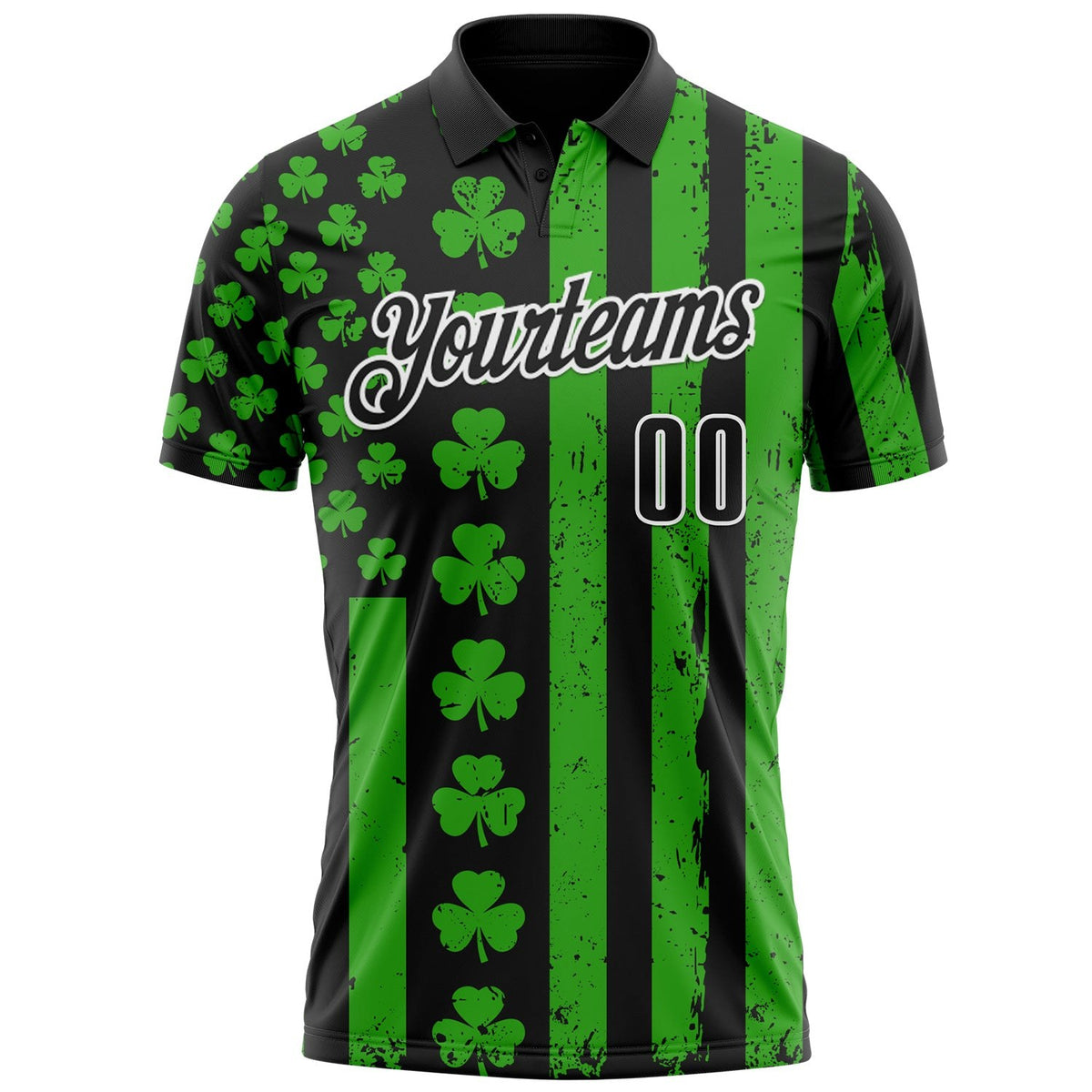Custom Black Green-White 3D St. Patrick's Day Shamrock Performance Polo Shirt photo 2