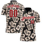 Custom Black Red-White 3D Poker Performance Polo Shirt