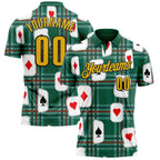 Custom Green Yellow-Black 3D Poker Performance Polo Shirt