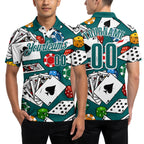 Custom Teal White 3D Poker Performance Polo Shirt worn front and back