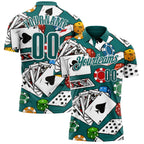 Custom Teal White 3D Poker Performance Polo Shirt