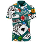 Custom Teal White 3D Poker Performance Polo Shirt photo 2