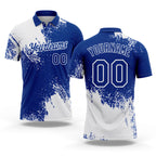 Custom White Royal 3D Pattern Design Abstract Brush Stroke Performance Polo Shirt