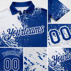Custom White Royal 3D Pattern Design Abstract Brush Stroke Performance Polo Shirt detail
