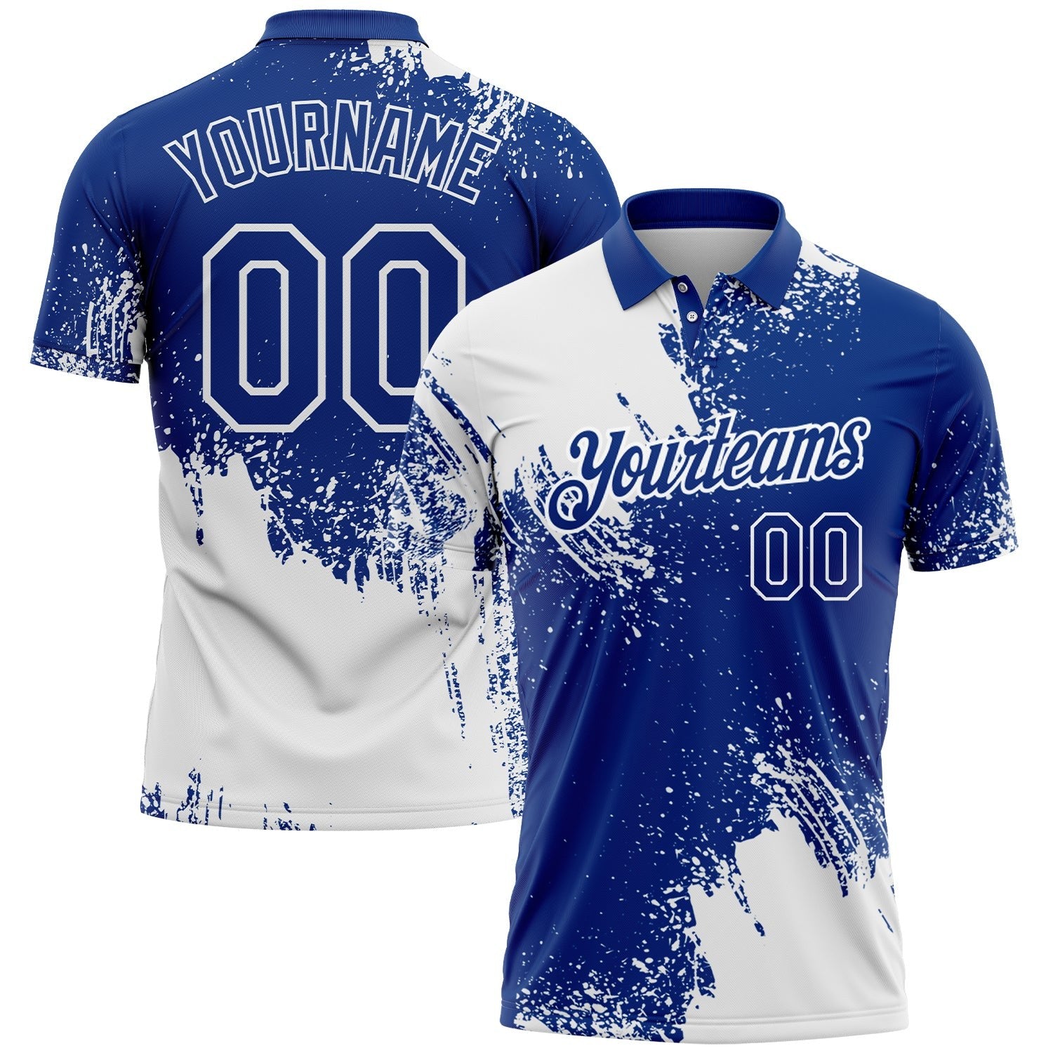 Custom White Royal 3D Pattern Design Abstract Brush Stroke Performance Polo Shirt photo 1