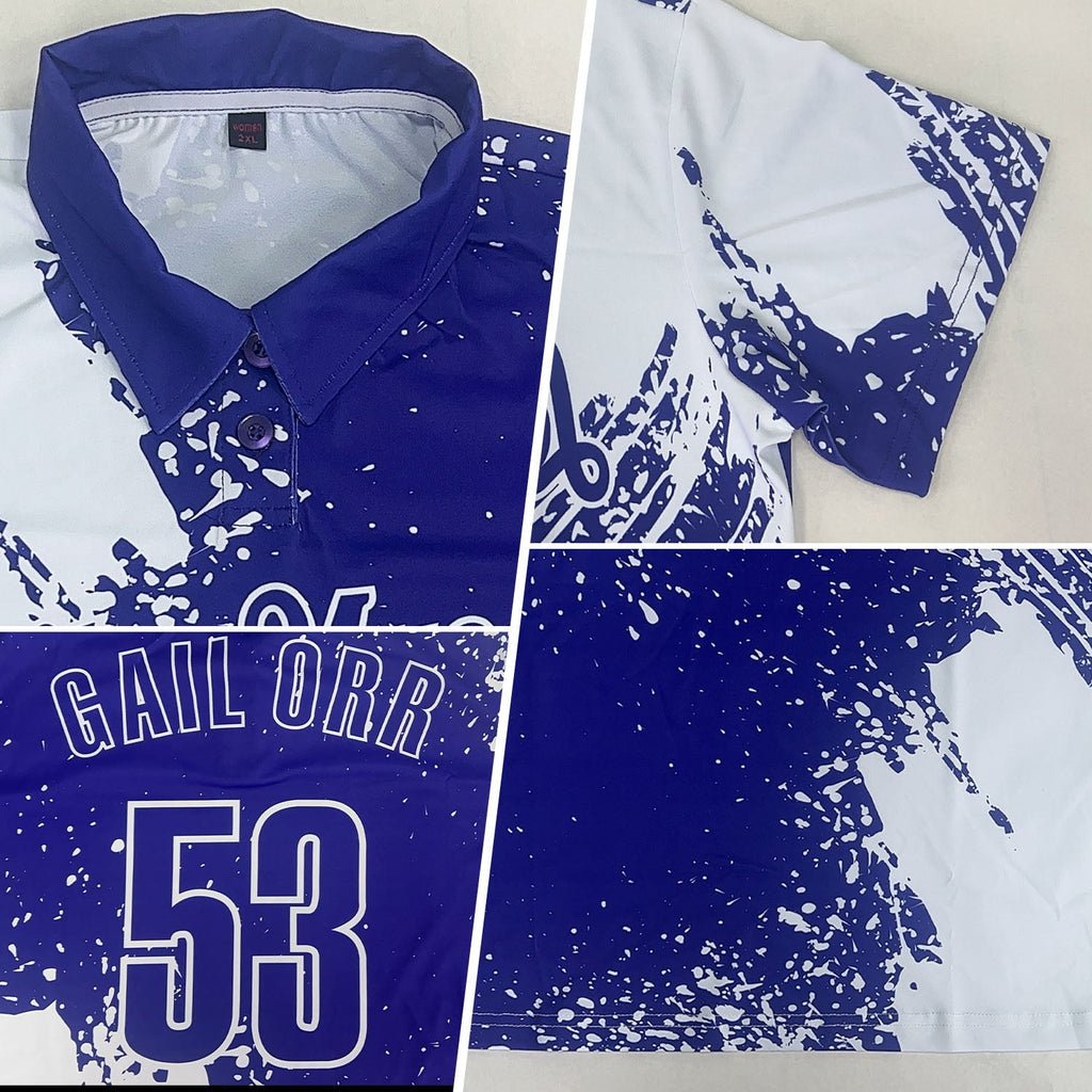Custom White Royal 3D Pattern Design Abstract Brush Stroke Performance Polo Shirt photo 2