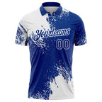 Custom White Royal 3D Pattern Design Abstract Brush Stroke Performance Polo Shirt photo 3