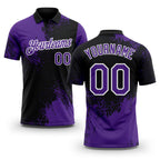 Custom Purple Black-White 3D Pattern Design Abstract Brush Stroke Performance Polo Shirt