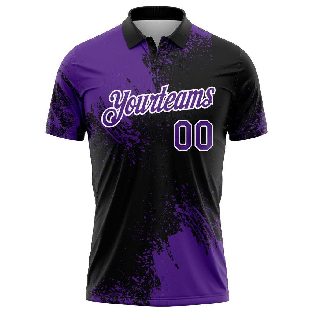 Custom Purple Black-White 3D Pattern Design Abstract Brush Stroke Performance Polo Shirt photo 2