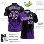 Custom Purple Black-White 3D Pattern Design Abstract Brush Stroke Performance Polo Shirt photo 3