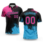 Custom Pink Black-Sky Blue 3D Pattern Design Abstract Brush Stroke Performance Polo Shirt