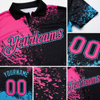 Custom Pink Black-Sky Blue 3D Pattern Design Abstract Brush Stroke Performance Polo Shirt detail