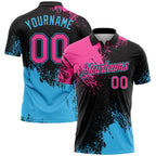 Custom Pink Black-Sky Blue 3D Pattern Design Abstract Brush Stroke Performance Polo Shirt photo 1
