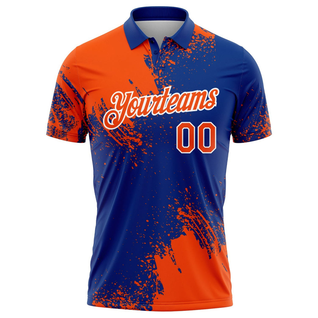 Custom Orange Royal-White 3D Pattern Design Abstract Brush Stroke Performance Polo Shirt photo 2