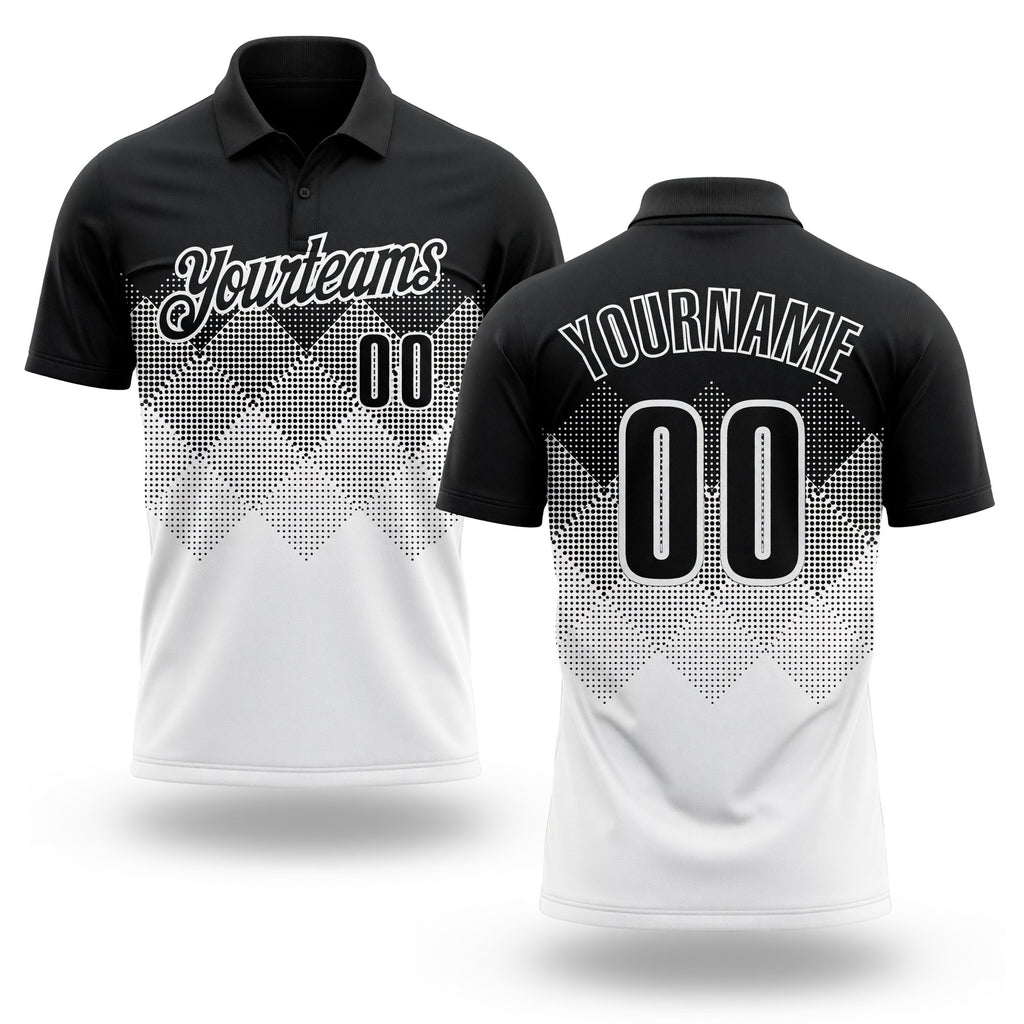 Custom Black White 3D Gradient Square Shape Performance Polo Shirt