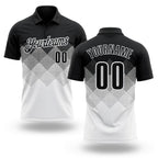 Custom Black White 3D Gradient Square Shape Performance Polo Shirt