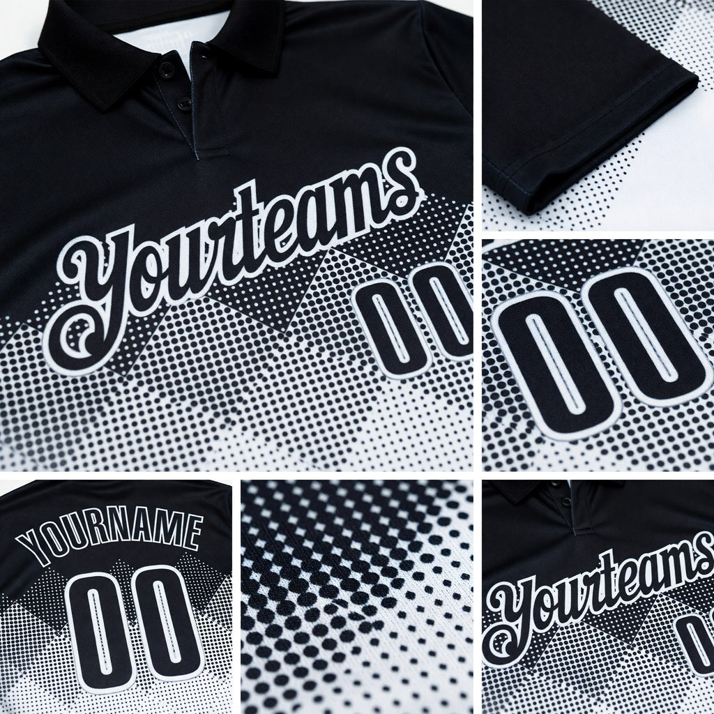 Custom Black White 3D Gradient Square Shape Performance Polo Shirt detail