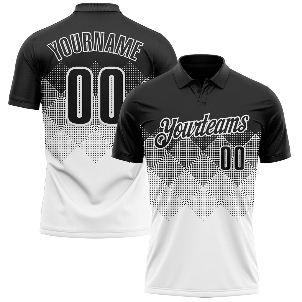 Custom Black White 3D Gradient Square Shape Performance Polo Shirt photo 1
