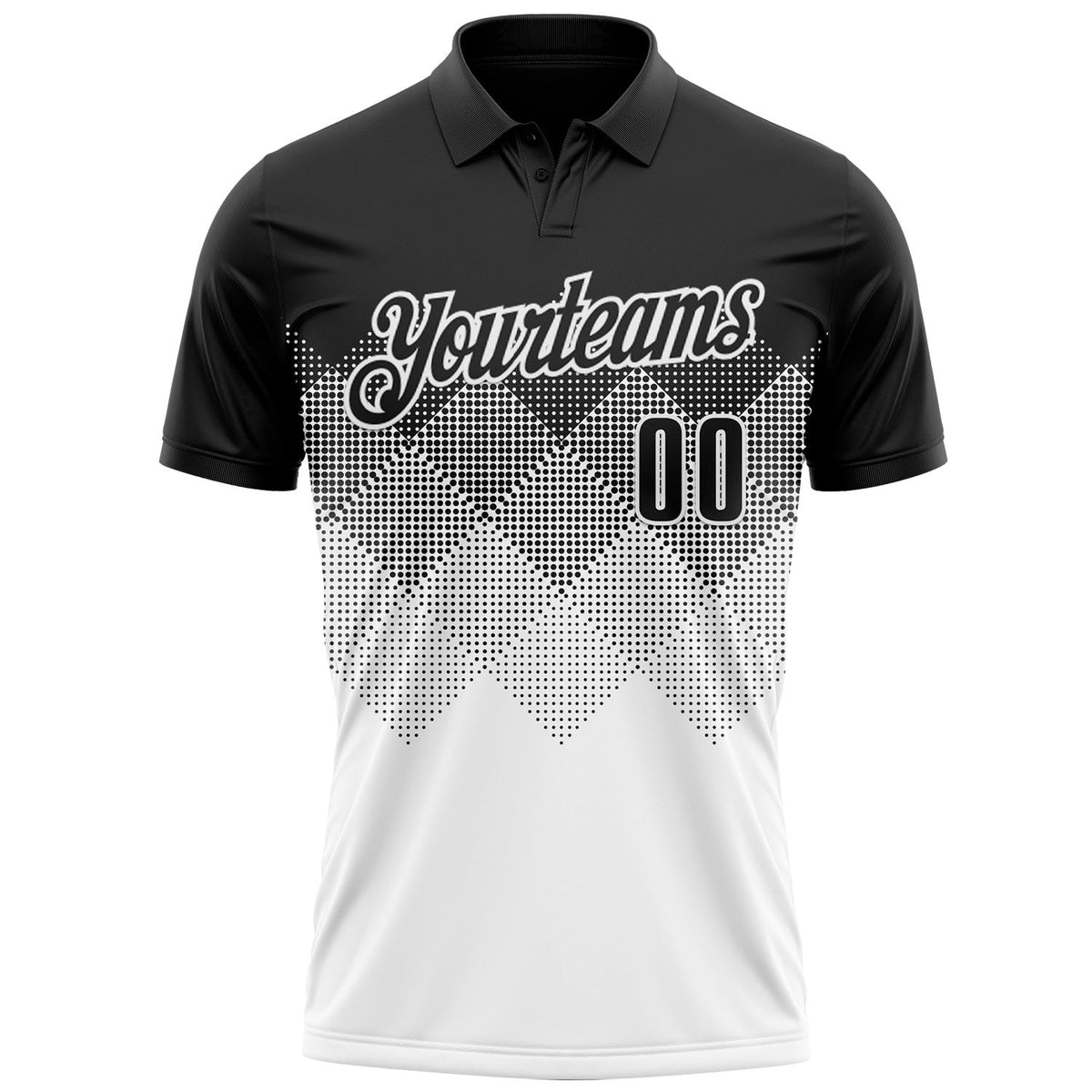 Custom Black White 3D Gradient Square Shape Performance Polo Shirt photo 2