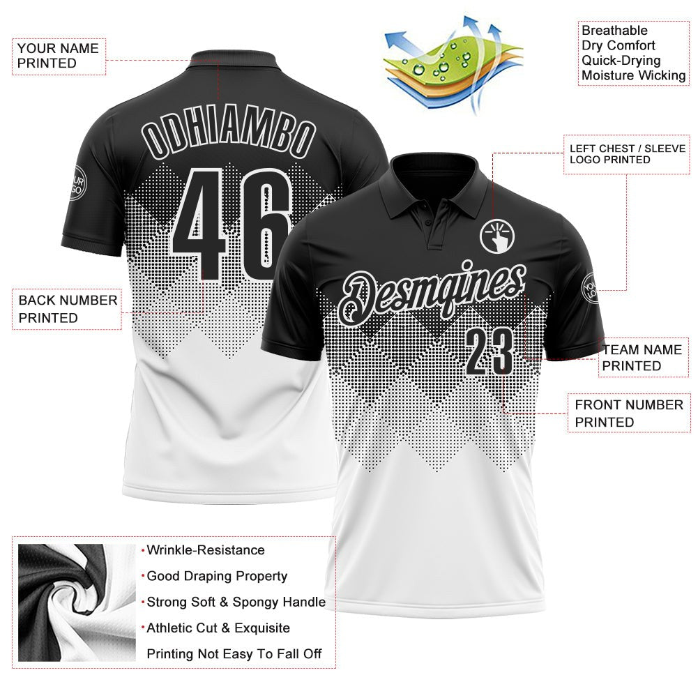 Custom Black White 3D Gradient Square Shape Performance Polo Shirt photo 3
