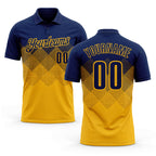 Custom Navy Gold 3D Gradient Square Shape Performance Polo Shirt