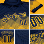 Custom Navy Gold 3D Gradient Square Shape Performance Polo Shirt detail