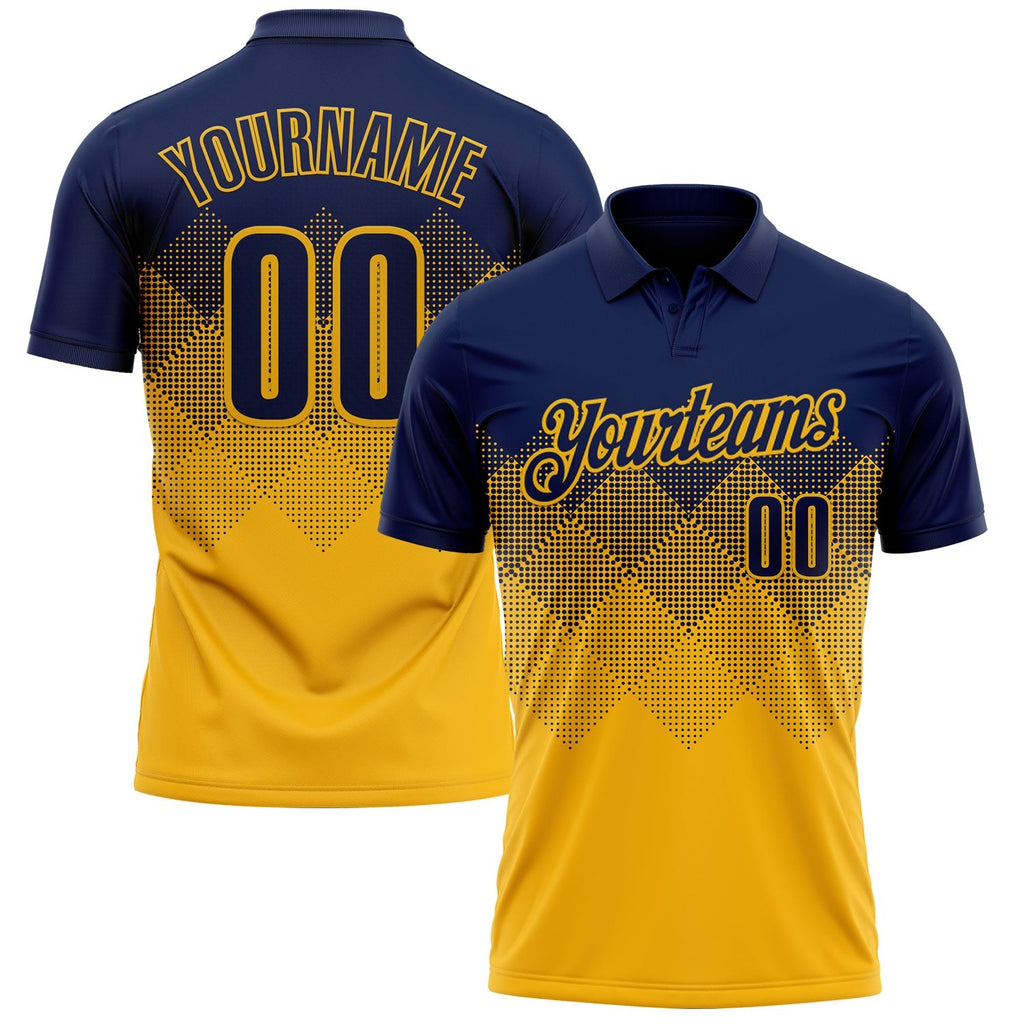Custom Navy Gold 3D Gradient Square Shape Performance Polo Shirt photo 1