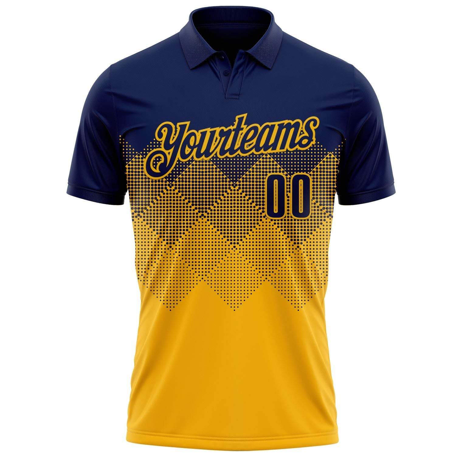 Custom Navy Gold 3D Gradient Square Shape Performance Polo Shirt photo 2