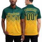 Custom Green Yellow 3D Gradient Square Shape Performance Polo Shirt worn front and back