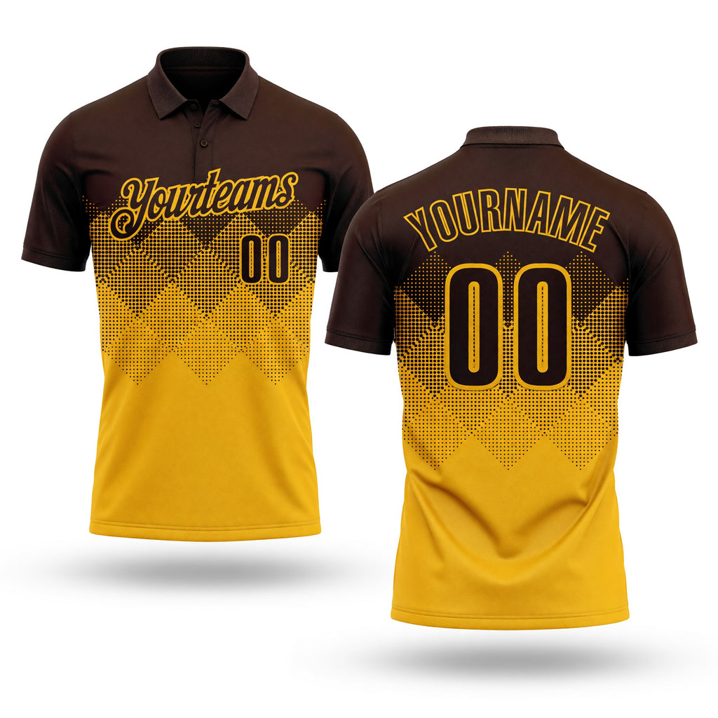 Custom Brown Gold 3D Gradient Square Shape Performance Polo Shirt
