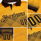 Custom Brown Gold 3D Gradient Square Shape Performance Polo Shirt detail