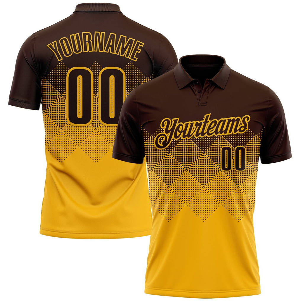 Custom Brown Gold 3D Gradient Square Shape Performance Polo Shirt photo 1