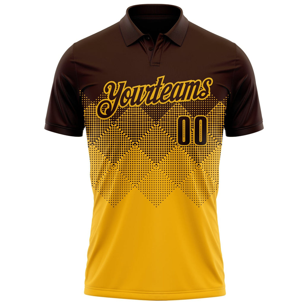 Custom Brown Gold 3D Gradient Square Shape Performance Polo Shirt photo 2