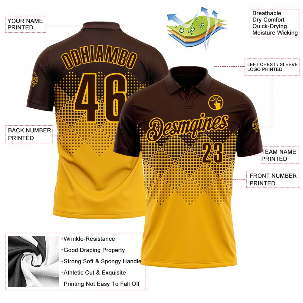 Custom Brown Gold 3D Gradient Square Shape Performance Polo Shirt photo 3