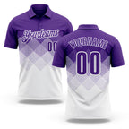 Custom Purple White 3D Gradient Square Shape Performance Polo Shirt