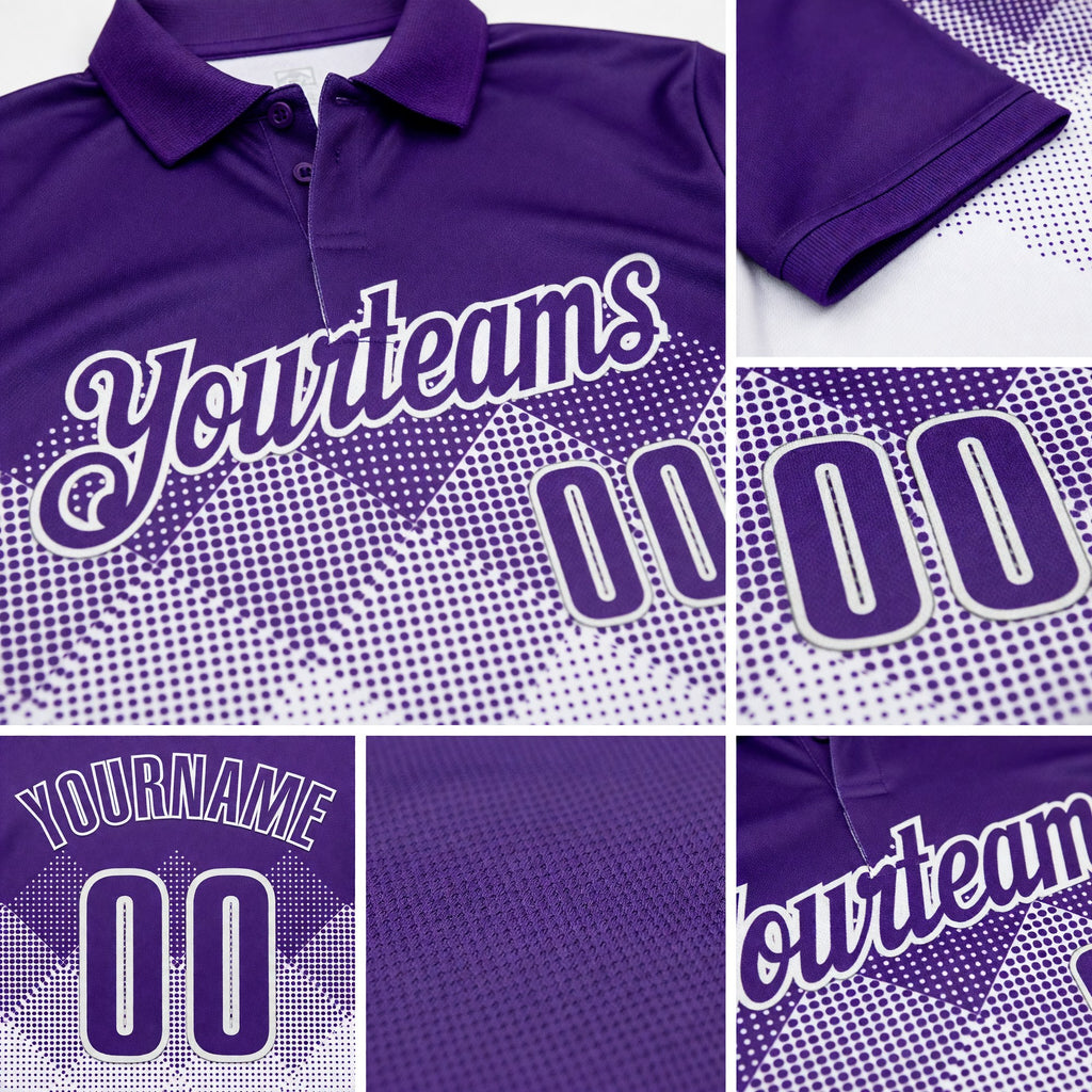 Custom Purple White 3D Gradient Square Shape Performance Polo Shirt detail
