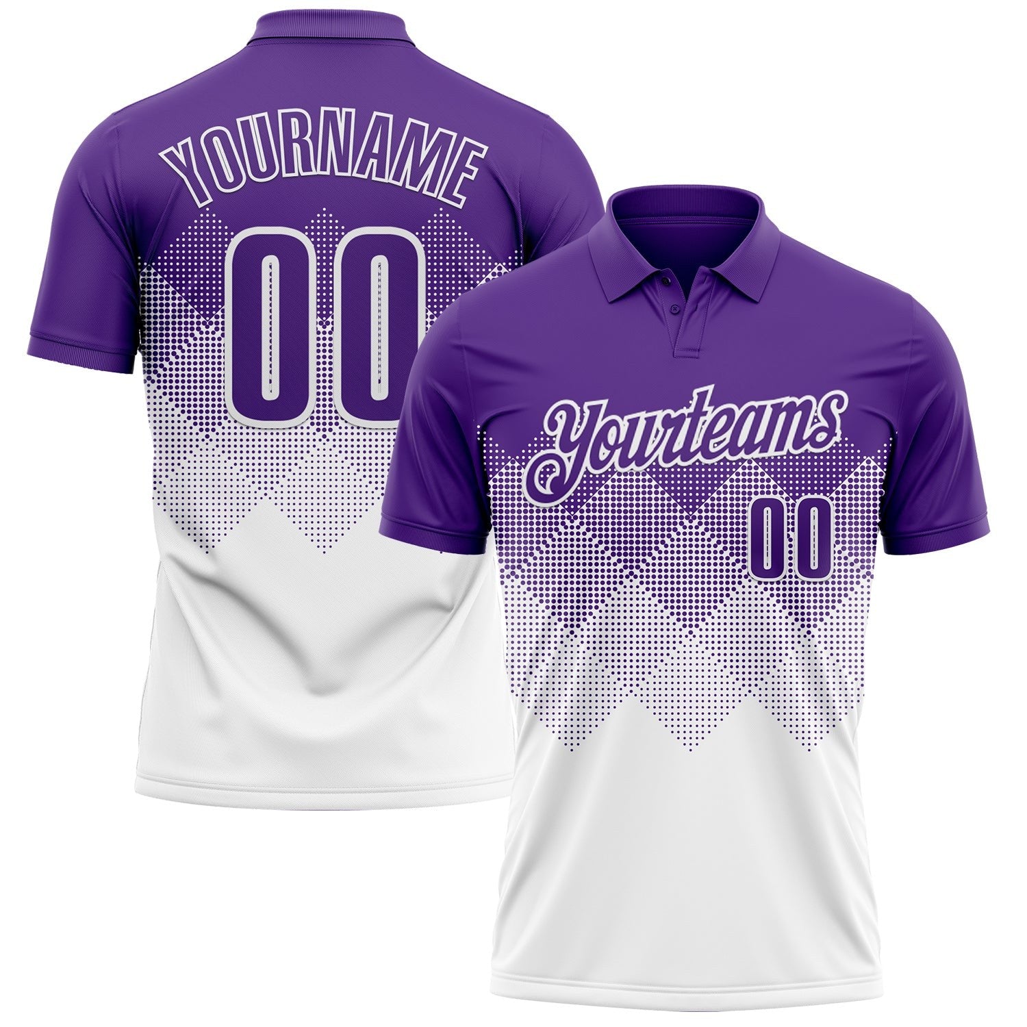 Custom Purple White 3D Gradient Square Shape Performance Polo Shirt photo 1