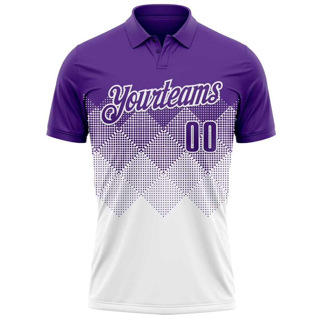 Custom Purple White 3D Gradient Square Shape Performance Polo Shirt photo 2
