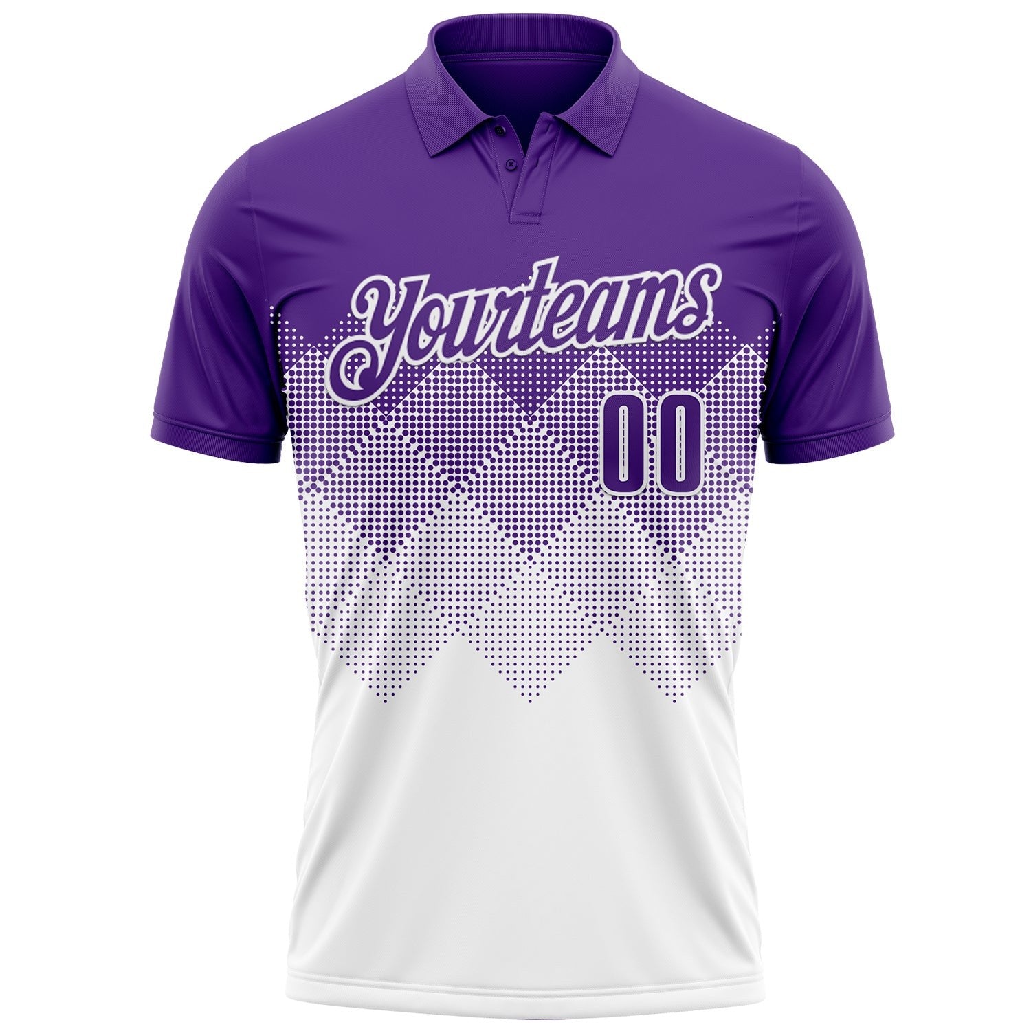 Custom Purple White 3D Gradient Square Shape Performance Polo Shirt photo 2