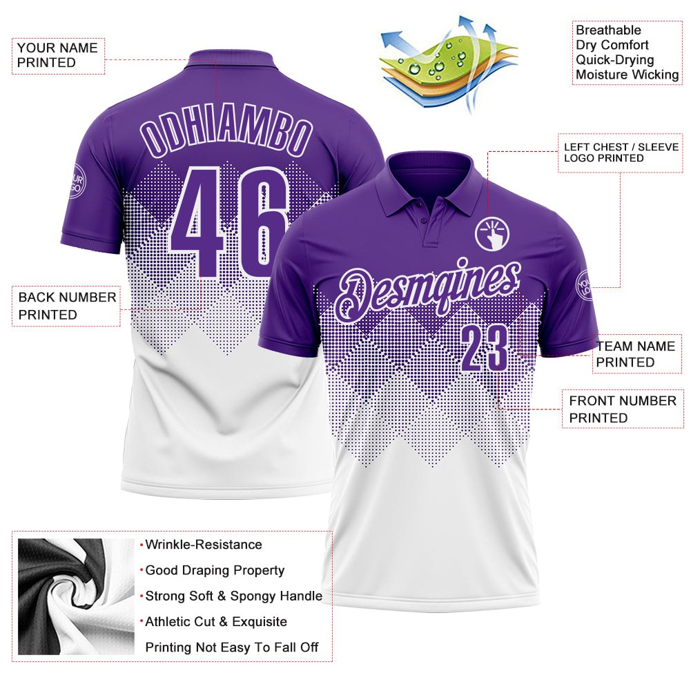 Custom Purple White 3D Gradient Square Shape Performance Polo Shirt photo 3