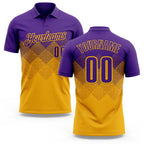 Custom Purple Gold 3D Gradient Square Shape Performance Polo Shirt