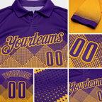 Custom Purple Gold 3D Gradient Square Shape Performance Polo Shirt detail