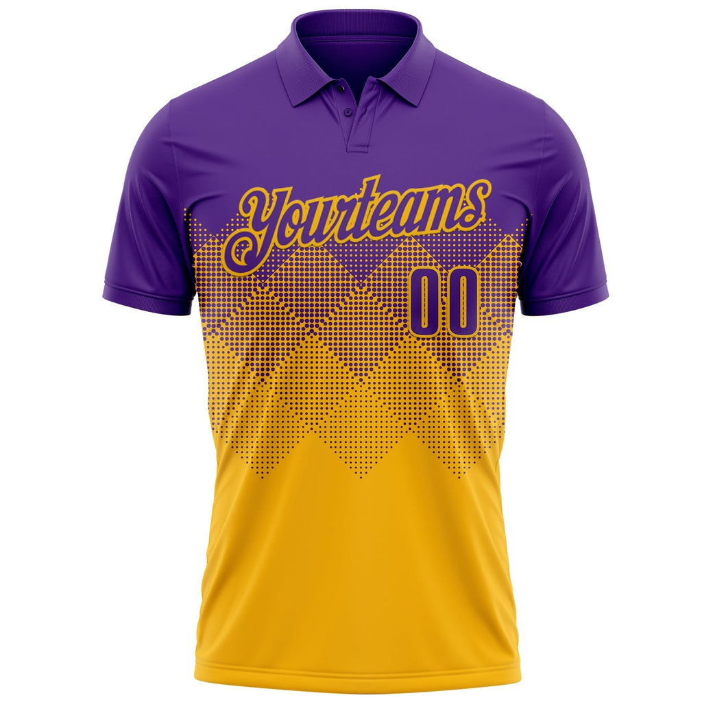 Custom Purple Gold 3D Gradient Square Shape Performance Polo Shirt photo 2
