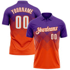 Custom Purple White-Orange 3D Gradient Square Shape Performance Polo Shirt