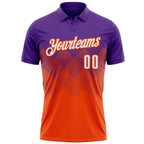 Custom Purple White-Orange 3D Gradient Square Shape Performance Polo Shirt photo 2