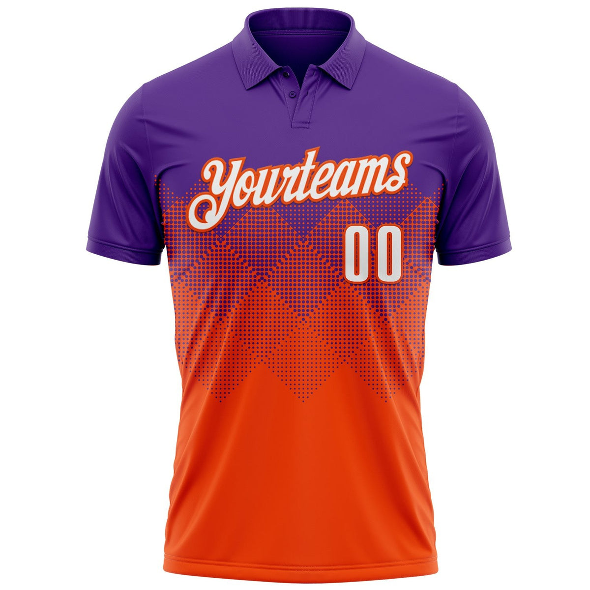 Custom Purple White-Orange 3D Gradient Square Shape Performance Polo Shirt photo 2