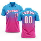 Custom Sky Blue White-Pink 3D Gradient Square Shape Performance Polo Shirt