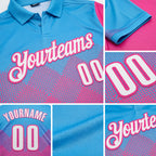 Custom Sky Blue White-Pink 3D Gradient Square Shape Performance Polo Shirt detail