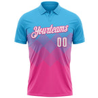 Custom Sky Blue White-Pink 3D Gradient Square Shape Performance Polo Shirt photo 2